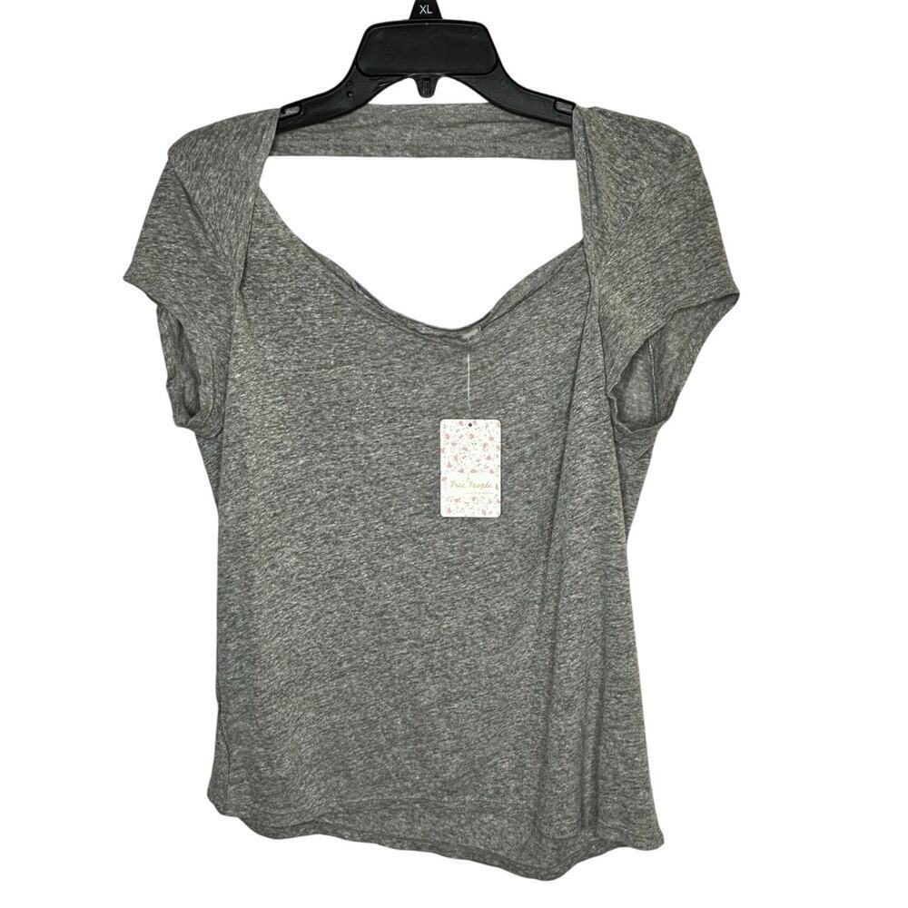 Free People We The Free Heathered Grey Linen Blend Classic T-Shirt Size XS New